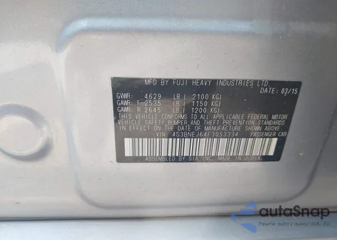 2015 Subaru Legacy 3.6R Limited из США, поврежденный, VIN 4S3BNEJ64F3053334